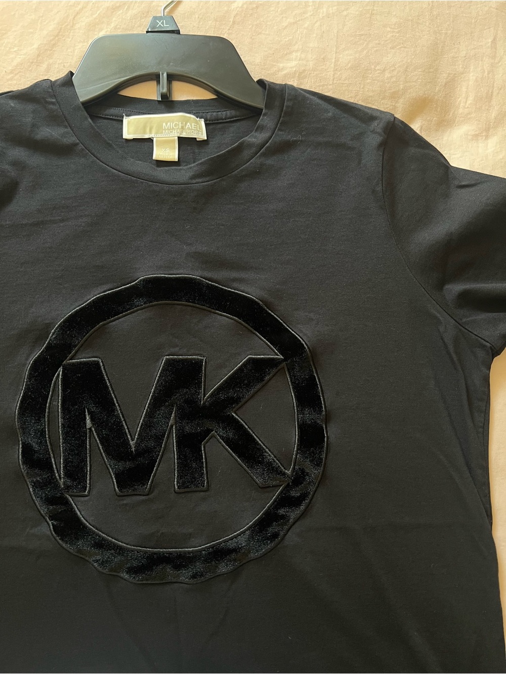 Michael Kors Black Crewneck Tee with Velvet Logo